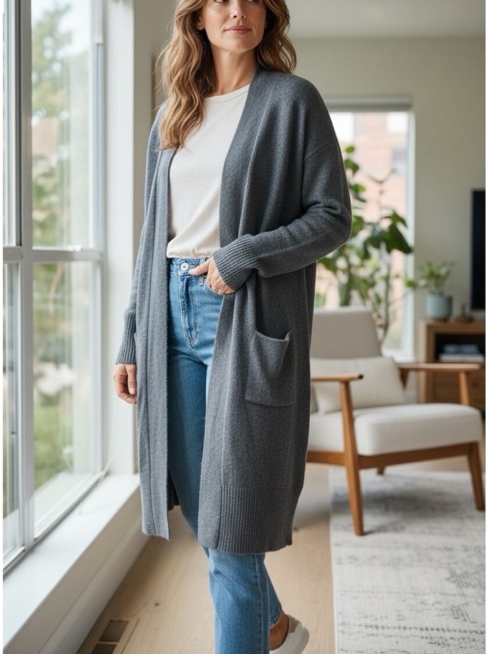 NWT THE CASHMERE PROJECT 100% CASHMERE Gray Long Plush Open Front CARDIGAN Sz S